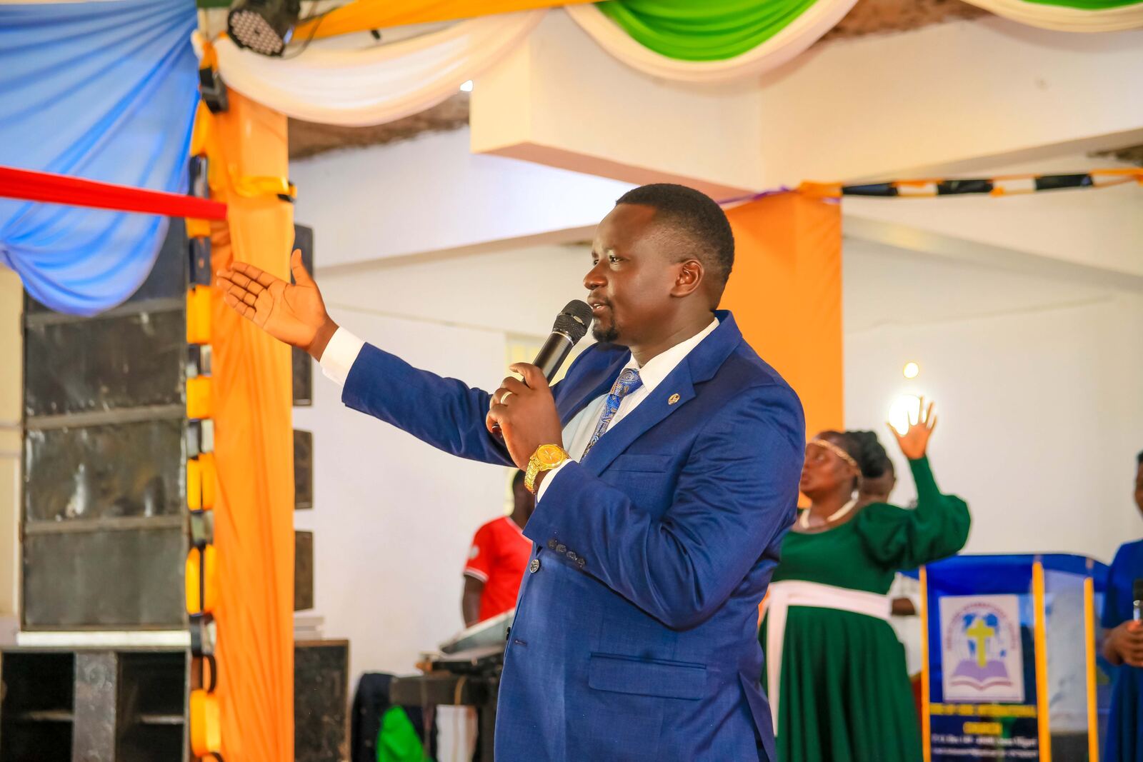 Speaker preaching during a church service