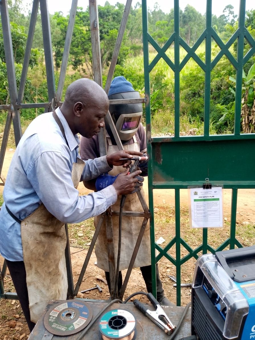Agongo Technical and Trade College student practising welding and fabrication